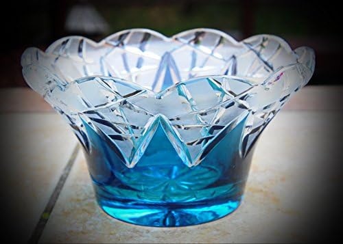 KARDAS CRYSTAL (TM) BOHEMIA LEADED CRYSTAL GLASS ROYAL SERIES QUEEN BOWL (Aqua Blue)