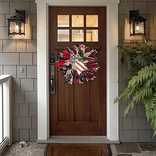 20'' Red White and Blue Wreaths for Front Door,4th of July Wreath Decorations,Patriotic Wreaths Wall Hanging Outdoor Decor,Porch Fence Decorations Hanging Gift for Memorial Day (Red)