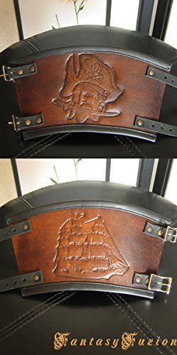 2 Bracers **1 of Each** Pirate Renaissance Freebooter Captain Sailing Ship AND Pirate Head Design Leather Cuff BracerS -A Pair-