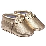 TANGDA Infant Baby Toddler Newborn Leather Soft Sole Tassel Pre-Walkers Shoes Moccasins Slip-on Crib Shoes Golden Size 1 (0-6M)