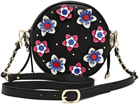 Chic Round Handbag Women's Messenger Cross Body Girl's Shoulder Bag Purse Black Pink Mint (Black)