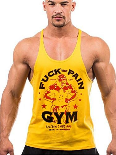 Eastabile Mens Gym Tank Tops Bodybuilding Fitness Workout Vest Tanks (XXL, YELLOW98)