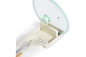 HUMUTA Spoon Rest with Pot Lid Holder For Stove Top, Spoon Holder for Kitchen Counter, Neat & Drip-Free While Cooking or Eating, Perfect for Placing spoons, pot lids, Spatulas, Utensils, Ladle, Tongs, Beige