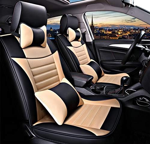 Leather Car Seat Cover,PU Leather Auto Car Sear Cover Protector, Before And Afteranti-Slip Universal Car Seat Cushion Cover Full Set for SUV, Most of 5 Seat Car, Airbag Compatible,Beige