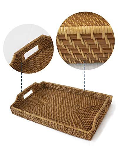 Wicker Serving Trays and Platters with Handles | Handcrafted Breakfast, Food, Dish, Coffee, Bread Serving Baskets for Home and Restaurants (12 x 17 (Tan))