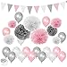 LUCK COLLECTION Pink Silver White Themed Baby Shower Party Decorations Wedding Birthday Supplies¡ªBalloons Paper Pom Poms and Triangle Banners