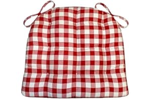Barnett Home Decor Classic Check Red Dining Chair Pad with Ties - Standard Size 17 Chair Cushion - Latex Foam Fill - Machine Washable, Reversible, 100% Cotton, Made in USA (Red White Plaid)