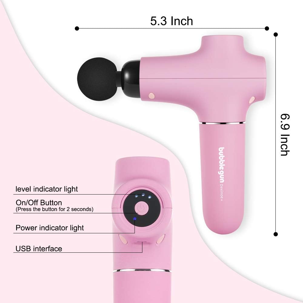 Dexinoe Muscle Massage Gun , Power Cordless Handheld Electric Massager Portable Lightweight (375g), Deep Tissue Percussion Massagers for Full Body Muscle Recovery and Pain Relief Rechargeable (Pink): Health & Personal Care