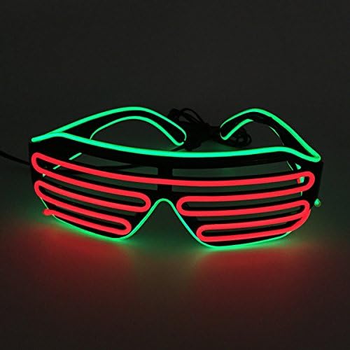 Two Color Mixed EL Wire Glasses LED Light Up Rave Party Glasses For Night Club and Ball Party(Green Frame+Red)