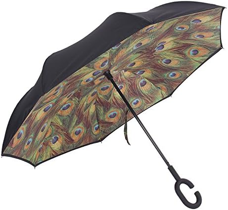 Double Layer Upside Down Umbrella Inverted Umbrella Car Reverse Umbrella, Future-Warmth Windproof UV Protection Big Straight Umbrella for Car Rain Outdoor with C-Shaped Handle and Carrying Bag