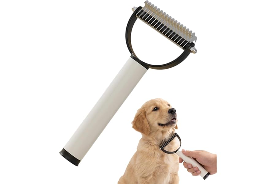 Double Sided Dematting Comb for Cats & Dogs, Undercoat Rake, Safe Deshedding Grooming Tool, Gentle Matt Remover Detangler for Long Thick Haired Pets, Ergonomic Pet Grooming Brush (Black)