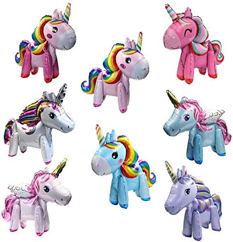 KisSealed 8 Pack 3D Unicorn Balloons Walking Animal Balloons Aluminum Foil Balloons for Birthday Party Baby Shower Decoration Supplies,8 Style