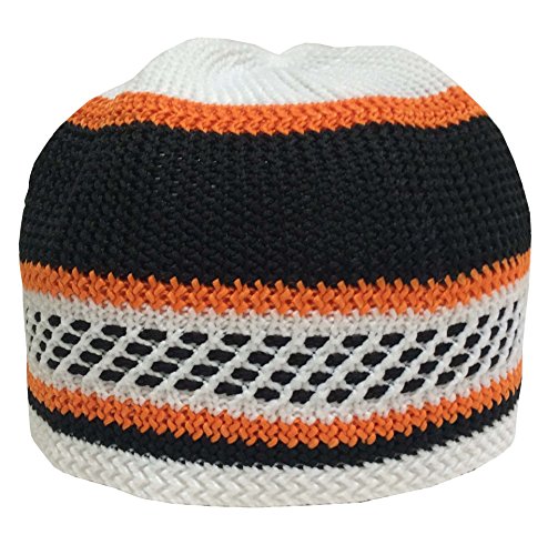 NDA Eid Koofi Kufi Cap Mens One-Size Turkish Muslim Designer Stretchable Prayer Topi (Orange)