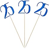 Blue Glitter 25th Birthday Centerpiece Sticks, 12-Pack Number 25 Table Topper Anniversary Party Decorations