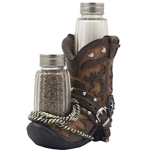 Fancy Cowboy Boot Salt and Pepper Shaker Set or Decorative Display Stand Figurine with Spur & Texas  - coolthings.us