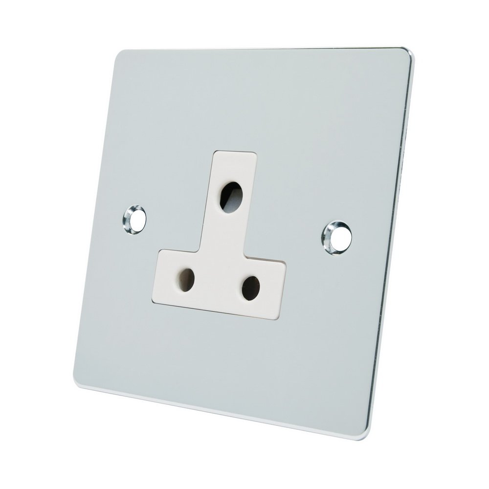 Alliance Electrical FPC5ASOCWH Polished Chrome Flat White Insert-5 Amp 1 Gang Round Pin Unswitched Plug Socket