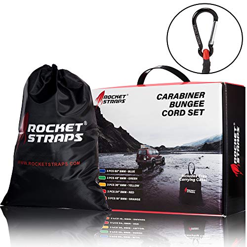 ROCKET STRAPS | (24PC) Carabiner Bungee Cords with Hooks | Bungee Cord Assortment Includes | Tie Downs | Ball Bungees | Carrying Bag | (4) Tarp Clips | 50/50 Latex & Rubber Bungie Cord Straps