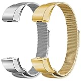 Oitom Fitbit Alta HR Accessory Bands and Fitbit Alta Band,New Fashion Stainless Steel Milanese Loop Wristband (2 Pack Silver+Gold, Large 6.7