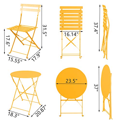 JY QAQA Metal Patio Bistro Bar Set Chairs,3 Piece Outdoor Folding