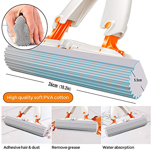 PVA Squeeze Sponge Roller Mop and Bucket Set with Wringer System,Self