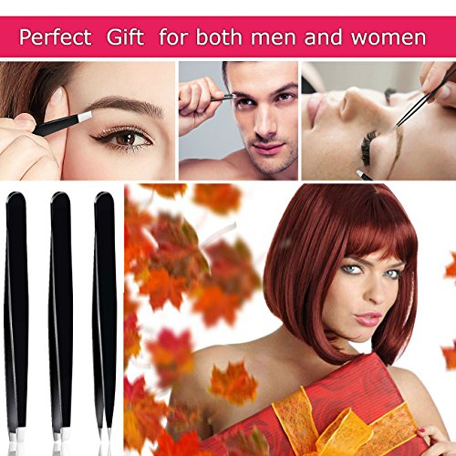 Tweezers, Best Tweezers for eyebrow, Slant Tweezers, Flat Tweezers, Pointed Tweezers, with free Precision Eyebrow Scissors for Eyebrows Ingrown Hair, Shaping,Splinters,First Aid,Facial Nose Hair