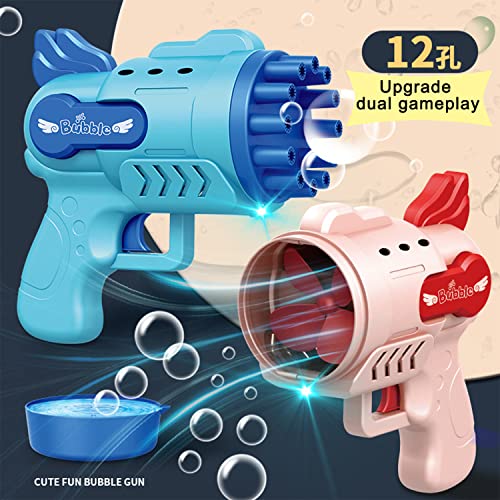 2PCS Automatic Bubble Machine Gun for Toddlers, 12 Hole Bubble Maker Summer Toy for Kids, Bubble Blower with Light Party Favors Bubble Blower for Boys Girls, Outdoor Children\'s Toys Gifts