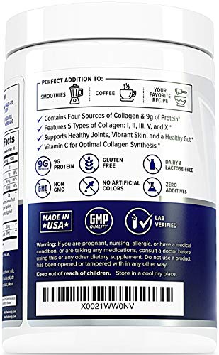 Multi Collagen Elite Vanilla Ice Cream Collagen Protein Powder: Multiple Source Grass-Fed Hydrolyzed Collagen Peptides with Vitamin C and Hyaluronic Acid, Types I II III V X, Anti-Aging Powder, 30srv