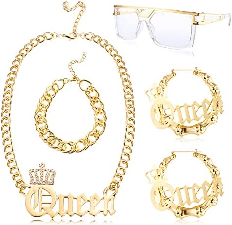 Conjunto De Accesorios De Hip Hop De 8 Piezas - Cadena De Oro, Gafas Y Anillos De Dólar Para Fiestas De Los 80 Y 90