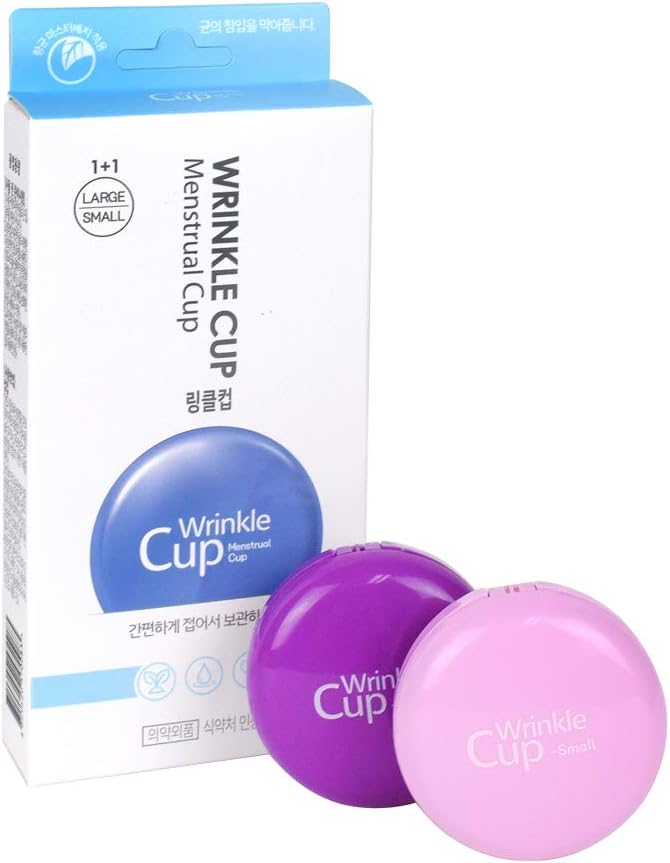 WRINKLE CUP - Flat-fold Designed Menstrual Cup with Reducing-Bacterial Function Pouch, Used by Korean National Team (Small + Large Set (2EA))