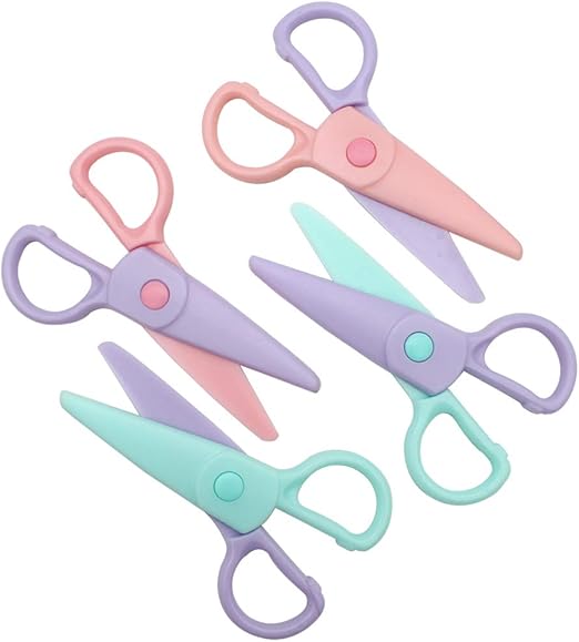 Children Safety Scissors of 4 Pack, PreSchool Training Scissors Art Craft Scissors, Righty and