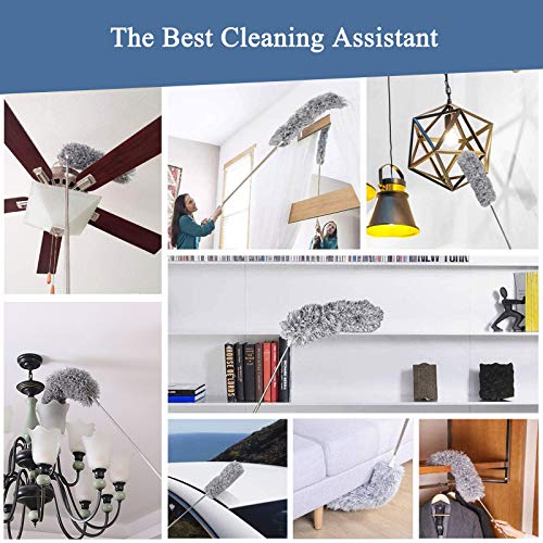 Microfiber Feather Duster, Extendable Cobweb Duster with 100 inches Extension Pole, Bendable