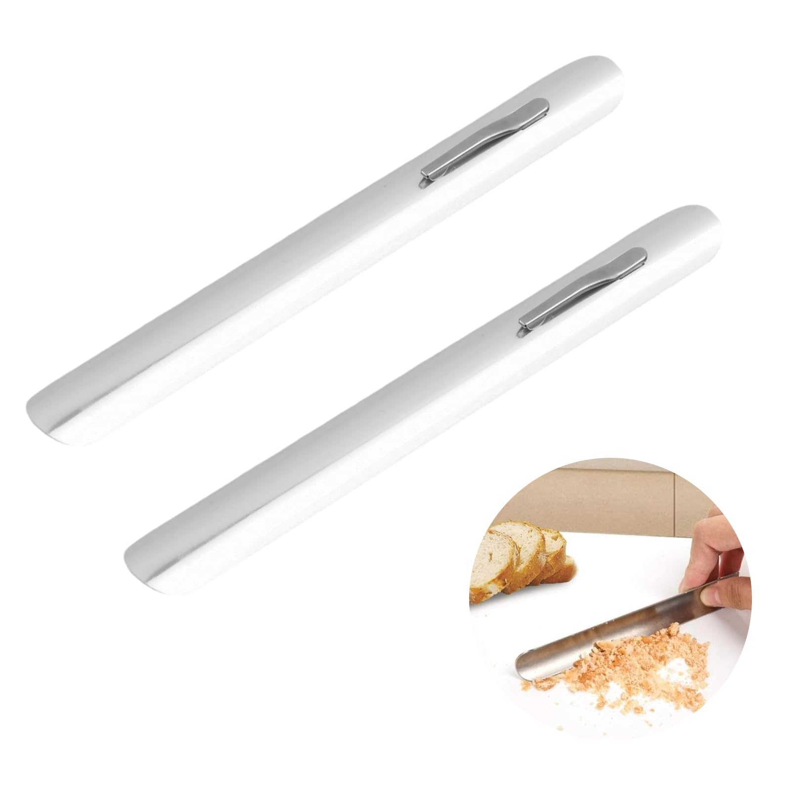 Set of 2 Stainless Steel Crumb Pickers, Curved Manual Crumb Picker, Stainless Steel Silver Crumb Scraper, Curved Stainless Steel Table Crumb Picker, Ideal for Clearing Your Tablecloth
