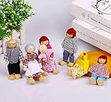 Anhoney Baby Kids Girls 7-Piece Poseable Wooden Doll Family for Dollhouse