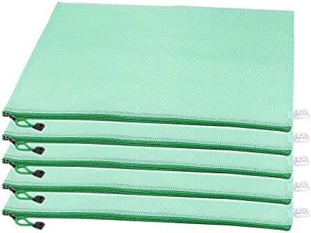 A3 Size Plastic Nylon Chain Zipper Closure Paper Document File Pen Bag Folder Organizer Gridding File Bag,5-Piece,Green