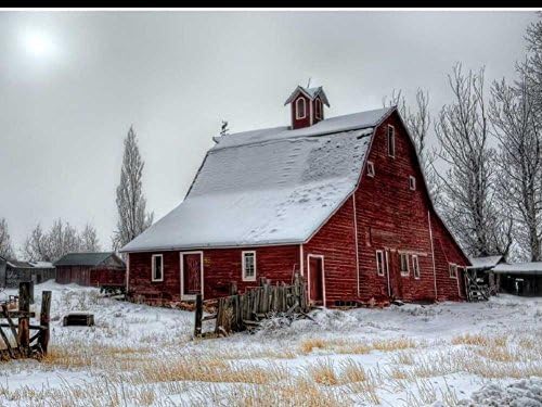 Amazon Com Red Barn On A Foggy Morning Oil Painting On Canvas