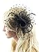 Betty Ladies Black Polka Dot Fascinator Hat with Hair Clip and Feathers and Beads Tea Party Derby Wedding Accessory for Adults Women Teens (Black)