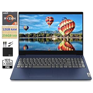 2021 Newest Lenovo IdeaPad 3 15.6″ FHD Screen Laptop Computer, Quad-Core AMD Ryzen 5 3500U Up to 3.7GHz (Beats i7-8550U), 12GB DDR4 RAM, 256GB NVMe SSD, Webcam, WiFi, HDMI, Windows 10 + Marxsol Cables