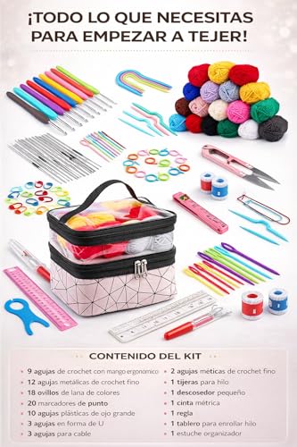 Crochet Kit Beginners Crochet Kit 105 Pieces- Adult Crafts Crochet Kit Beginners Premium - Includes 18 Balls of Yarns, Crochet Needles, Markers, Crochet Yarn, Scissors...