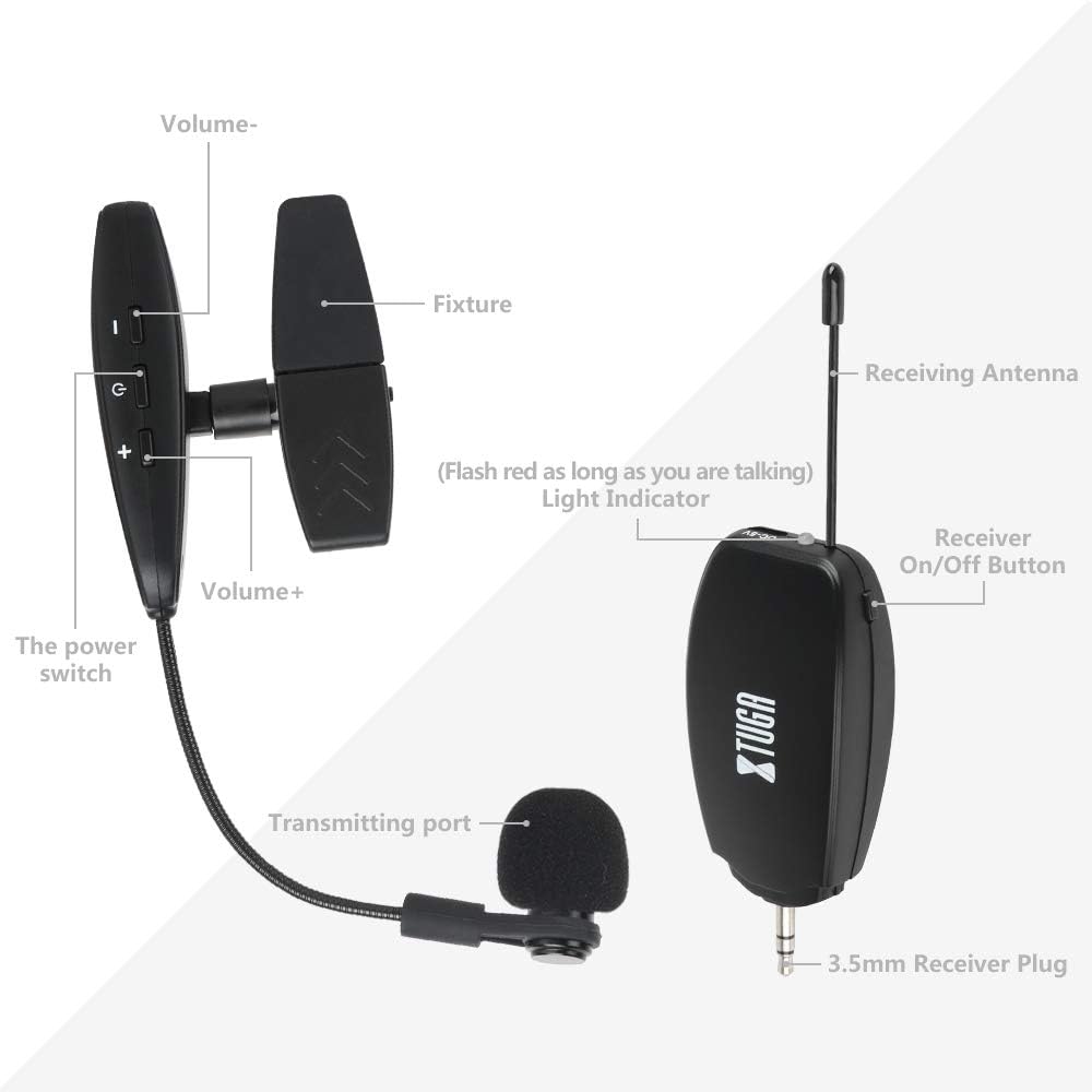 XTUGA UHF Wireless Instrument Condenser Microphone Clip Mic Gooseneck 130ft Stable Wireless Transmission 1/8＆1/4'' Port Great for Horns,Trumpets,Clarinets,Saxophones Cameras (KX621 Clip): Home Audio & Theater