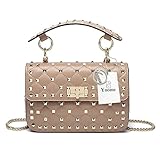 Yoome Genuine Leather Quilted Shoulder Bag Chain Purse Mini Clutch with Bling Rivets Top Handle Handbags