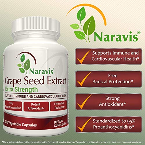 Naravis Grape Seed Extract 400 mg 120 Veggie Capsules 95 Proanthocyanidins All Natural