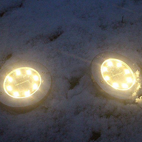 Wotryit LED Solar Power Buried Light In-Ground Lamp Outdoor Path Light Spot Lamp Yard Garden Lawn Landscape Decking Waterproof (4 Pack 8LED, Warm White)