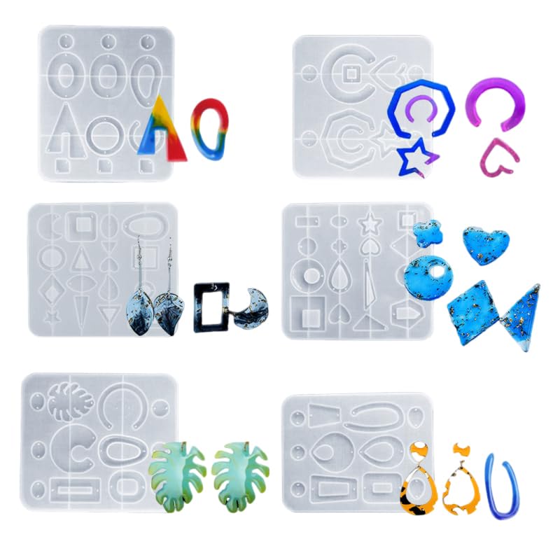 iSuperb 6 pcs Resin Earring Moulds Bohemian Style Silicone Moulds Jewelry Pendant Molds Epoxy Resin Casting Molds for DIY Earring Necklace Pendant Craft (6 Moulds)