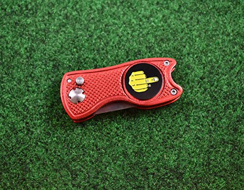 Andoji Golf Divot Repair Tool with Middle Finger Ball Marker (Red)