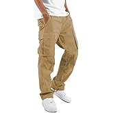 LYRXXX Men's Casual Cargo Pants Hiking Pants Workout Joggers Sweatpants for Men,Khaki,XXL