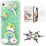 STENES Bling Case Compatible with iPhone 7 Plus/iPhone 8 Plus - Stylish - 3D Handmade [Sparkle Series] Rainbow Unicorn Lollipop Design Cover with Screen Protector [2 Pack] - Green