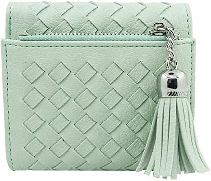 Seasonrush Korean Mini 3 Fold Card &amp; Cash Holder Weaving Wallet With Tassels For Women Green