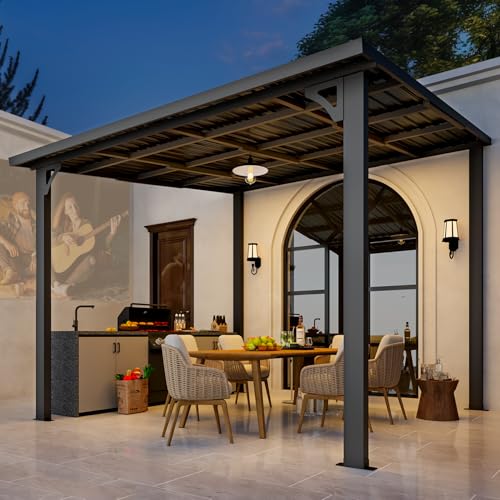 AECOJOY 10x10 Heavy Duty Hardtop Gazebo, Lean-to Wall Mounted Metal Pergola with Galvanized Steel Roof image 17