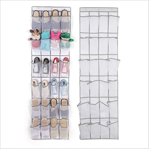 24 Large Pocket Shoe Storage Solution,shoe hanging bag rack storage organiser holder with 3 Reversible Metal Over the Door Hooks for Living Room, Bedroom, Toilet, Bathroom, etc