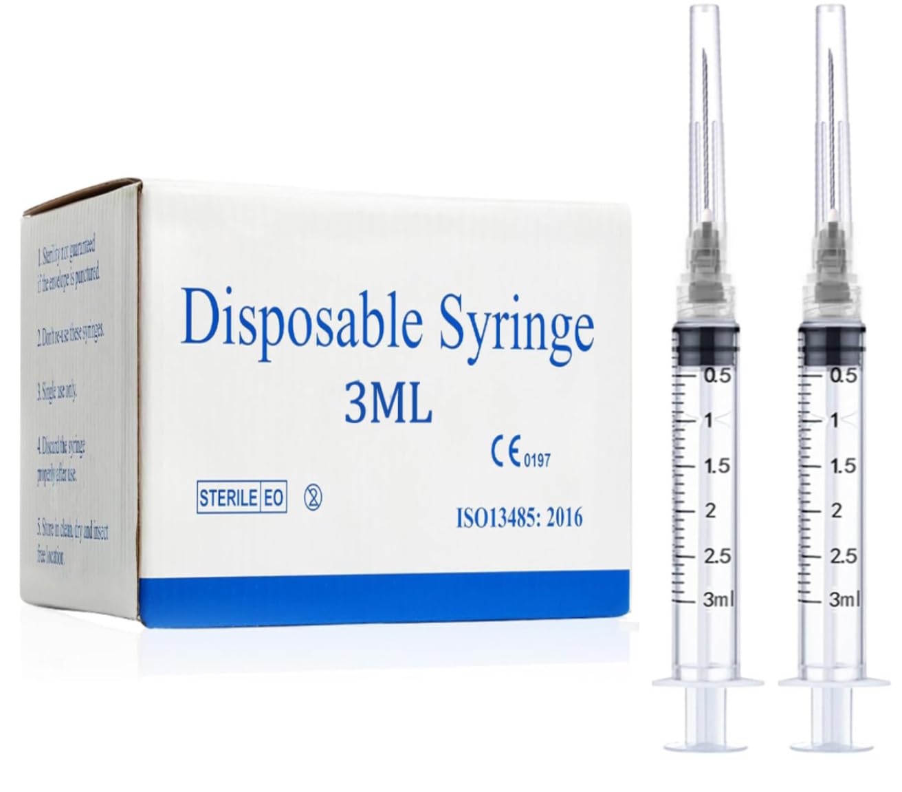 Photo 1 of 100 Pack 3ml/cc Disposable Luer Lock Lab Syringes with 22Ga 1.0 Inch Needle , Individually Sealed Packed